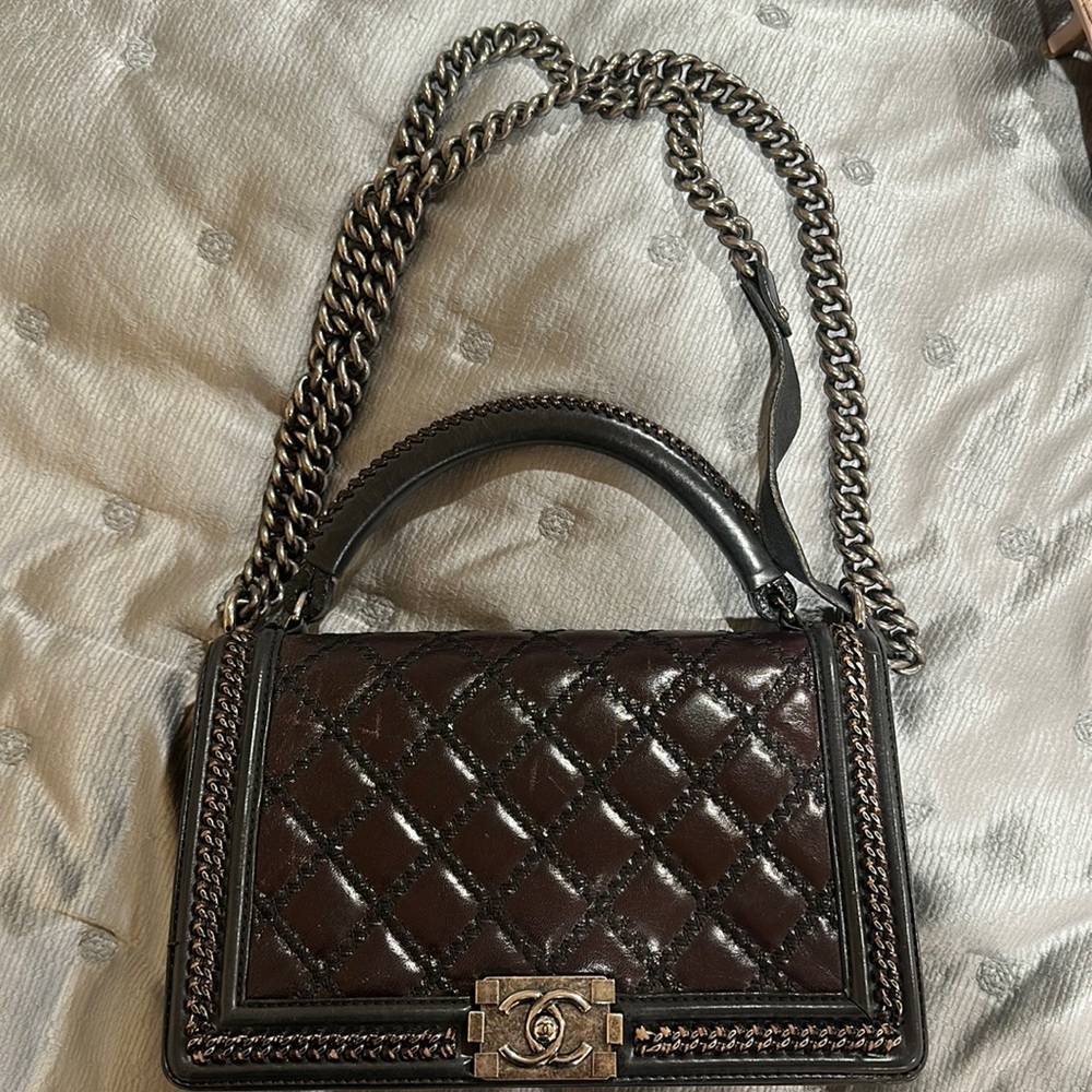 Black Chanel boy bag with top handle